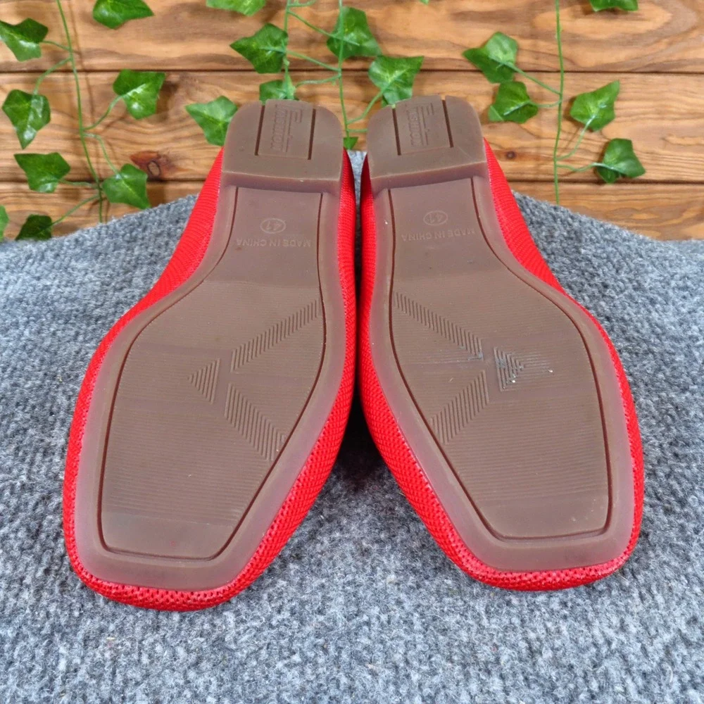 Fashion Knit Women Ballet‎ Flat 41 Casual Comfort Slip On Red Square Toe Mesh